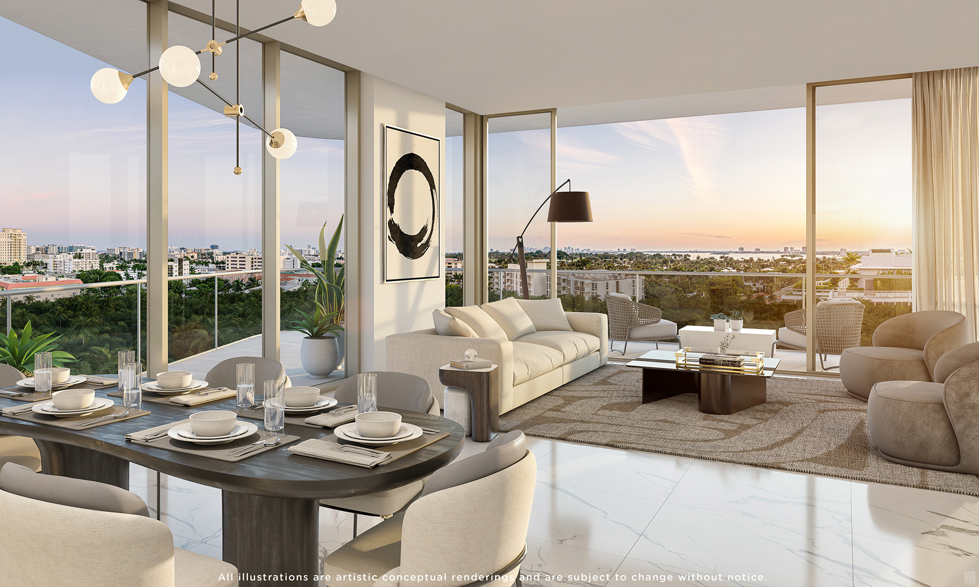 Alana Bay Harbor Islands residence living room and kitchen