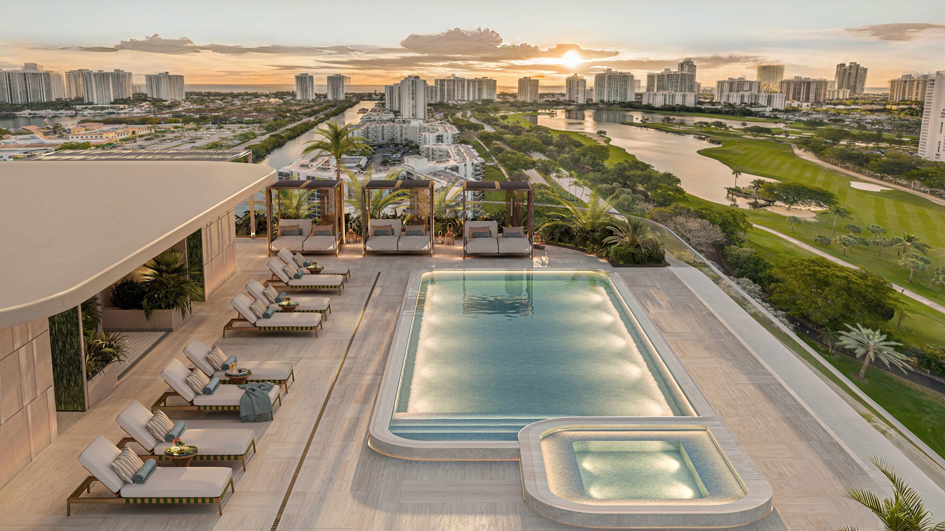 Avenia rooftop pool and water views