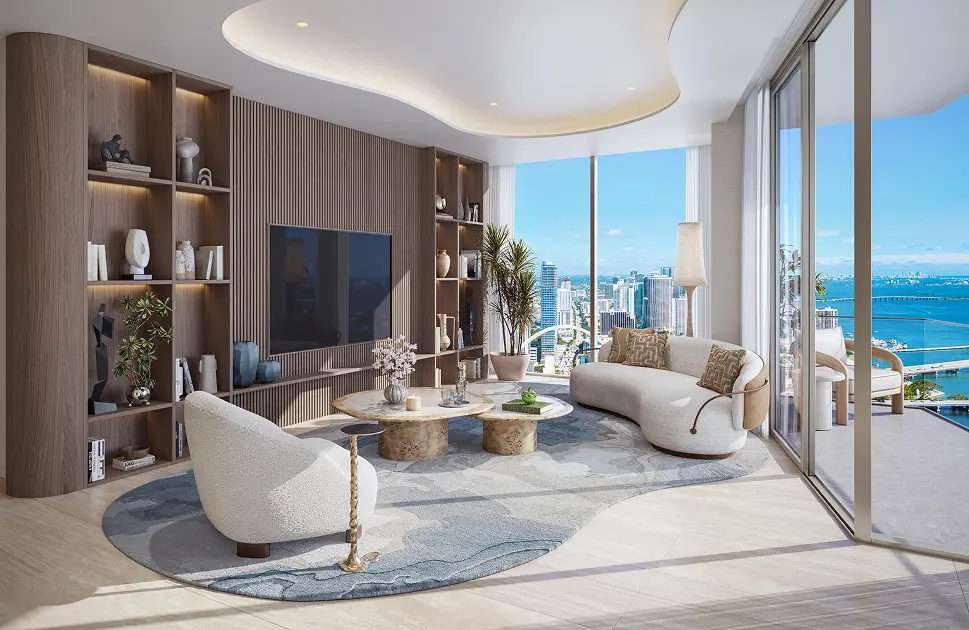 Delano Miami residence living room and bay views