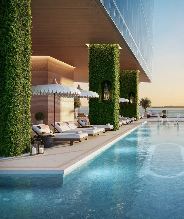 Delano Miami landscaped pool deck