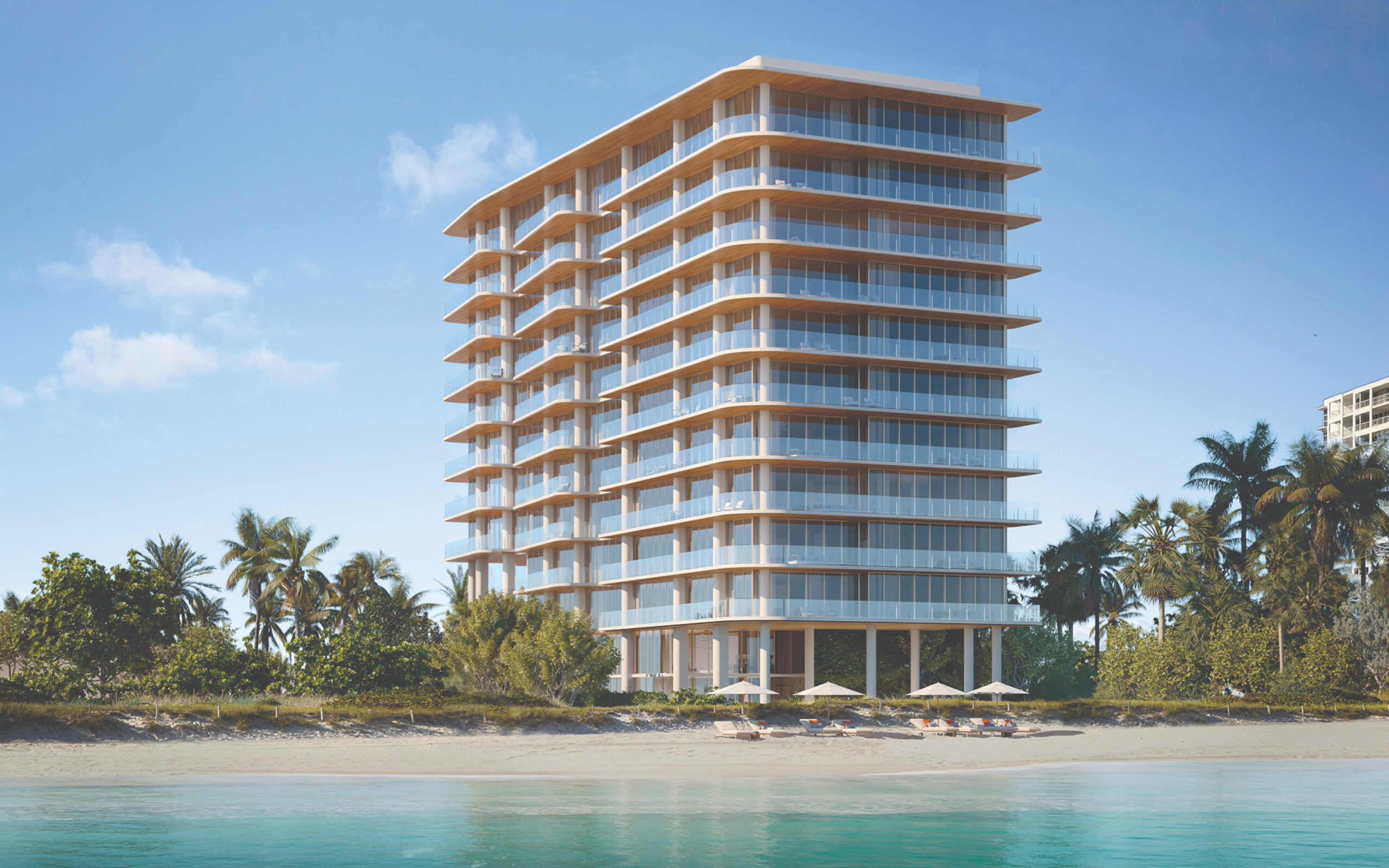 Ocean House Surfside building viewed from the beach