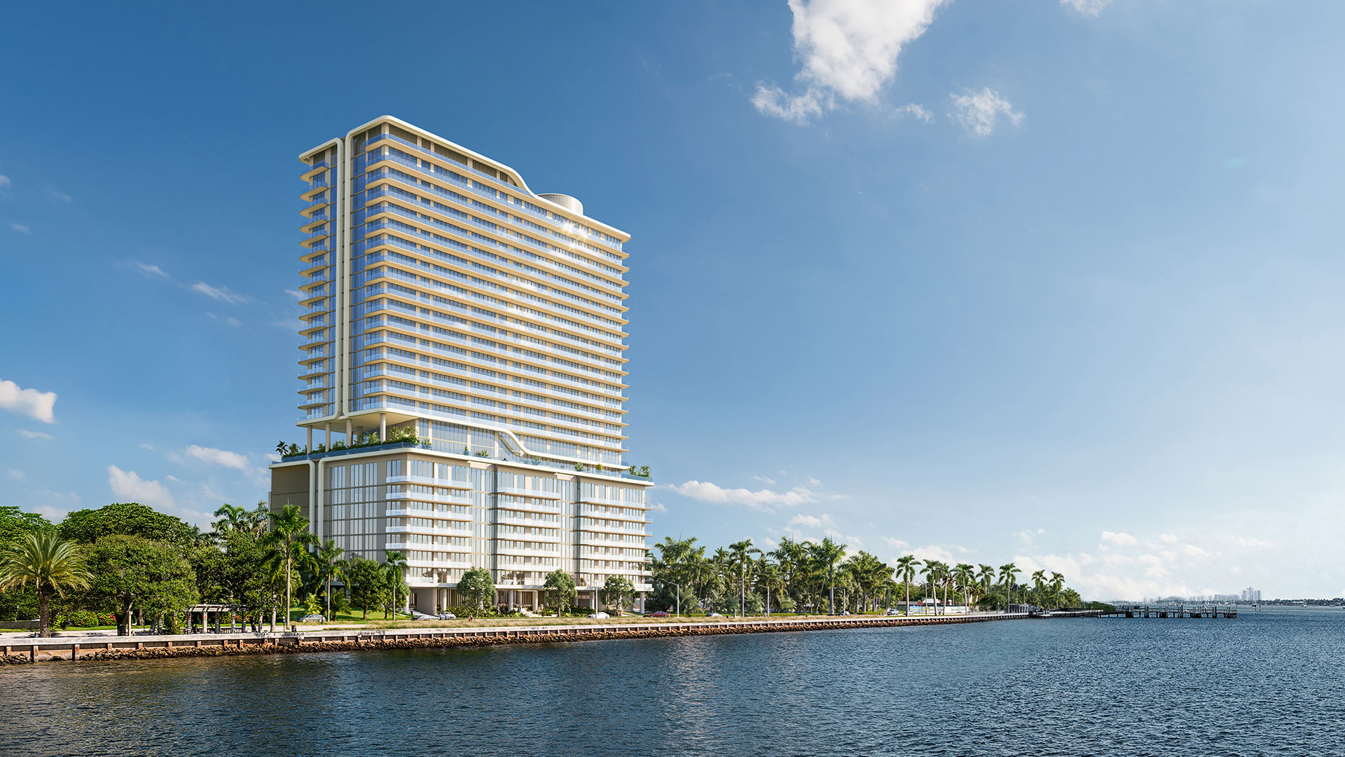 The Ritz-Carlton Residences West Palm Beach tower viewed from the Intracoastal Waterway
