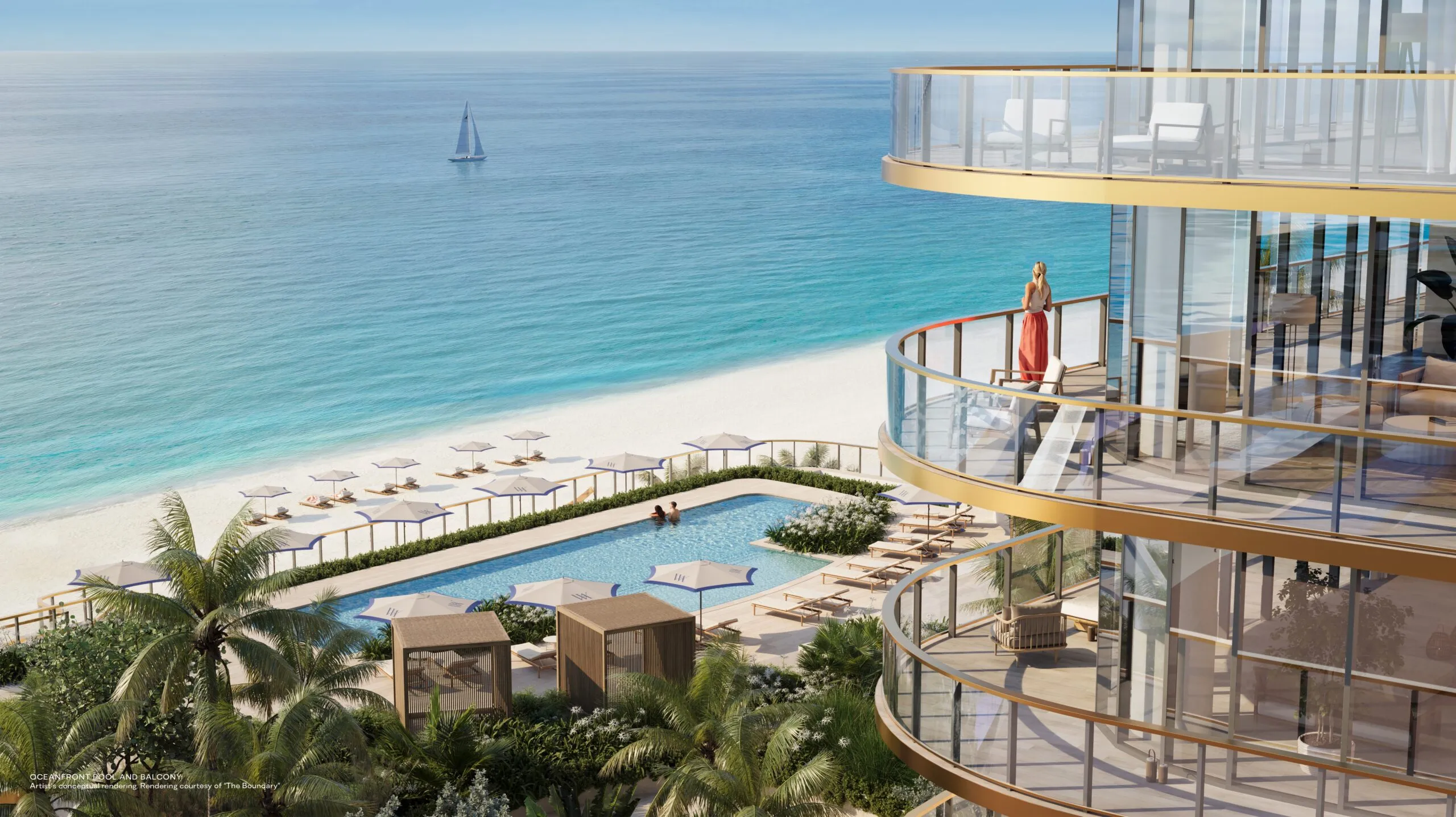 Waldorf Astoria Residences Pompano Beach terrace and oceanfront pool view